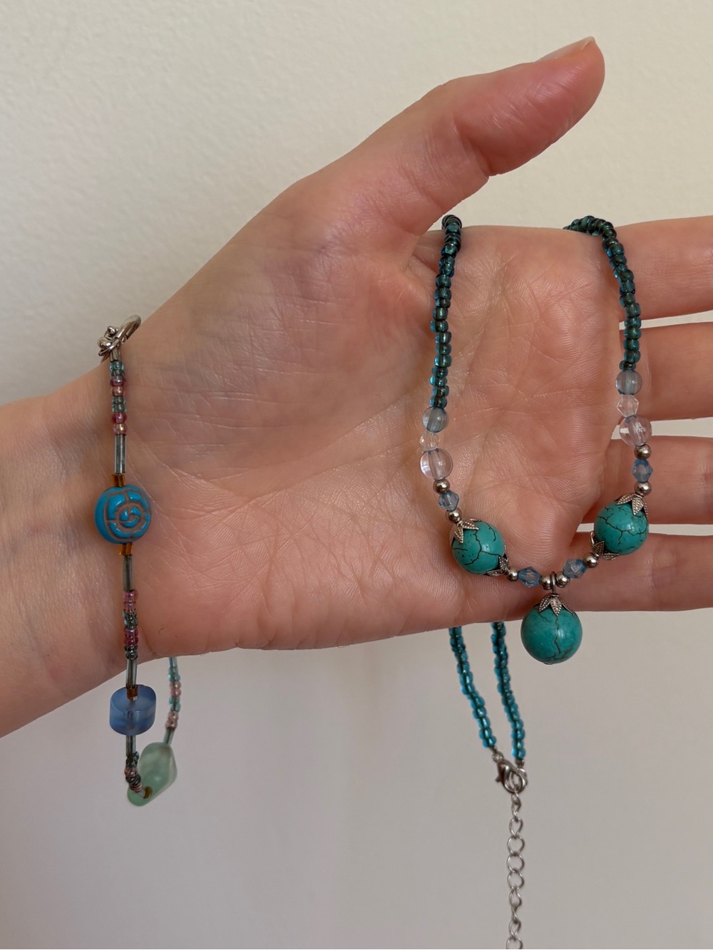 Blue Beaded Necklace and Bracelet Bundle